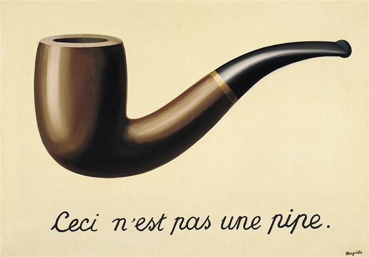A drawing made by Rene Magritte that features a smoking pipe